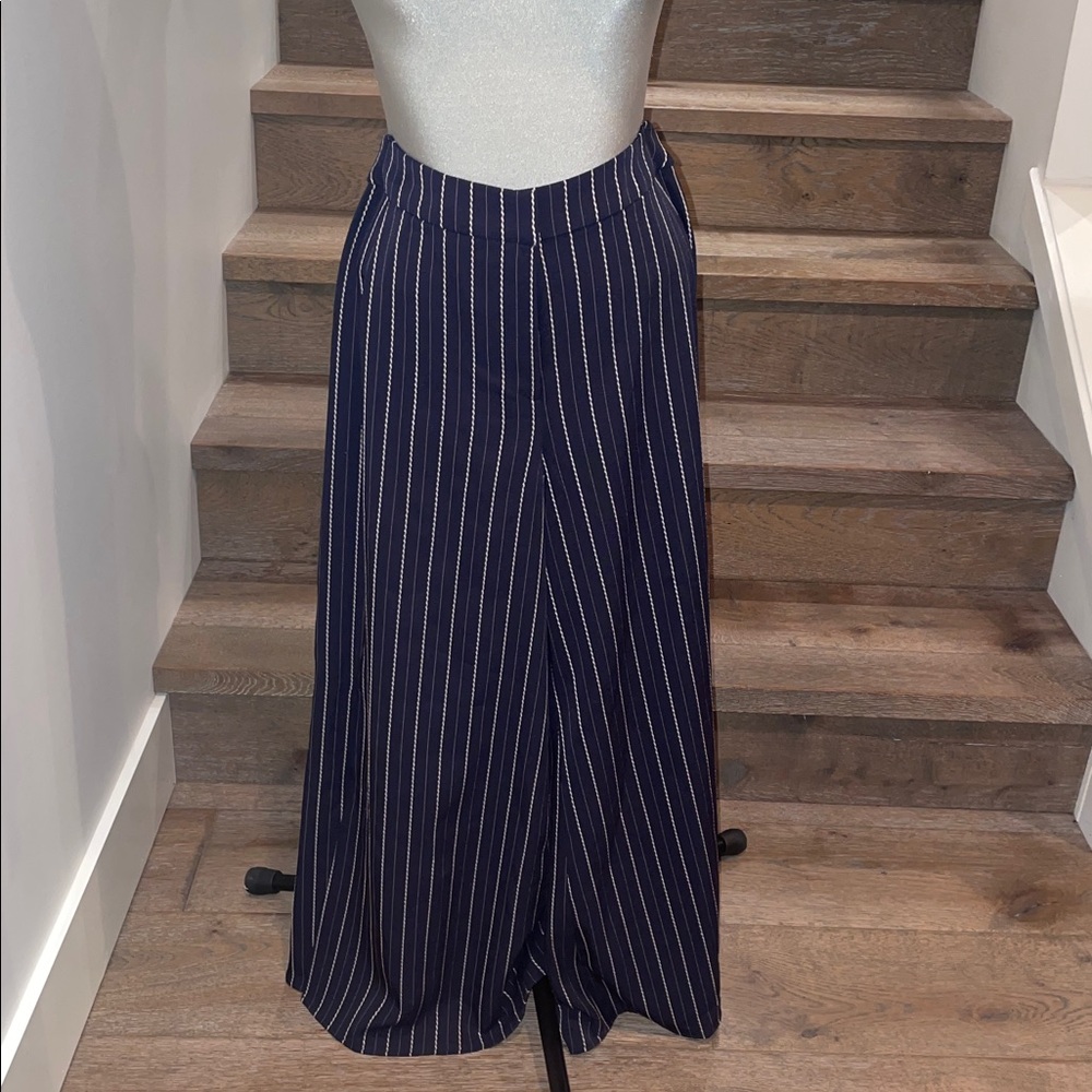 Navy Striped Women's Wide-Leg Pants